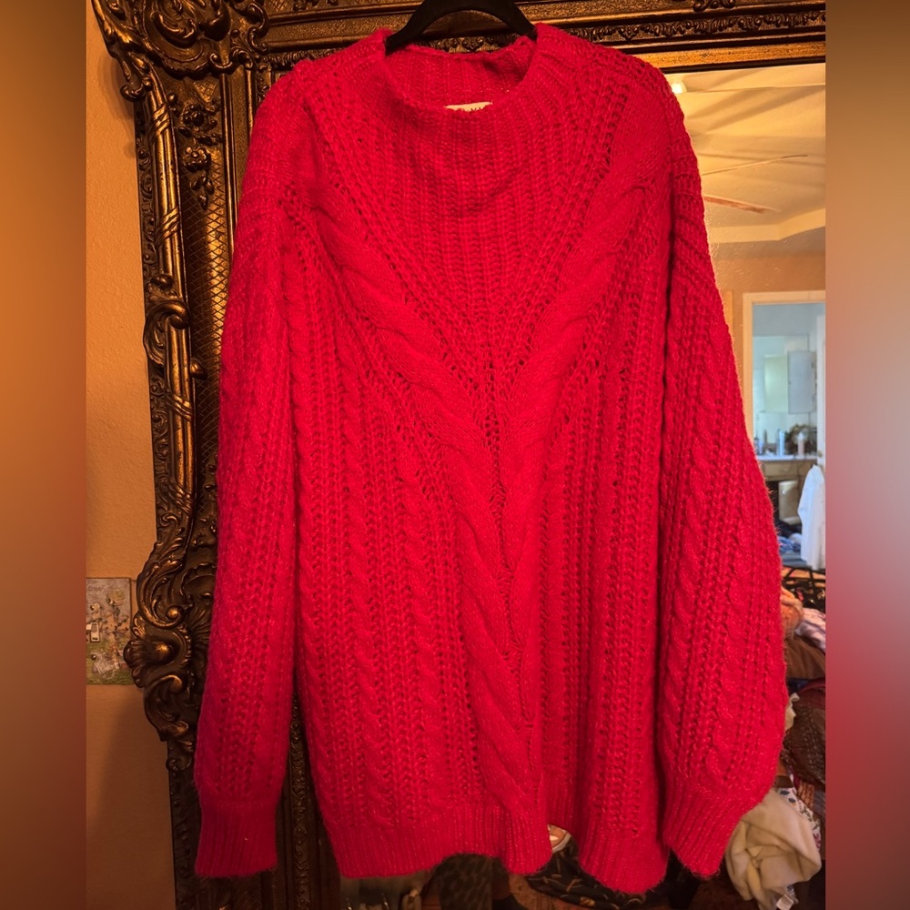 Ava Viv Oversized Hot Pink Cord Knit Sweater